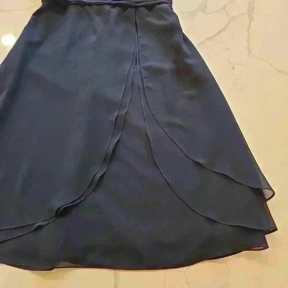 Bill Levkoff Womens Formal Stapless Chiffon Midi Dress Navy Blue Size 10 - Picture 5 of 11